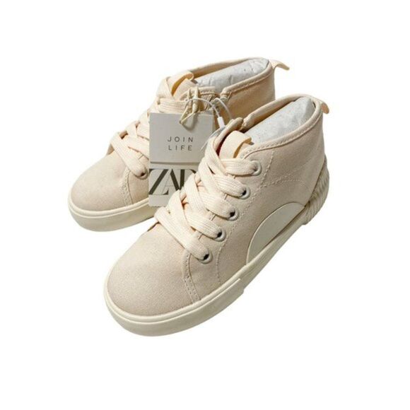 ZARA COTTON HIGH-TOP SNEAKERS Pink Cream - Picture 6 of 7